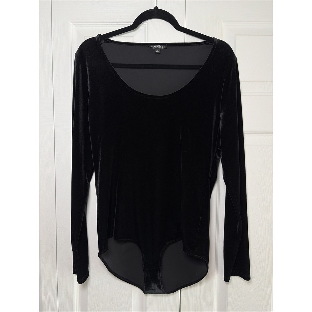 J.Crew Mercantile Velvet Bodysuit Womens XL Black Long Sleeve Scoop Neck XL